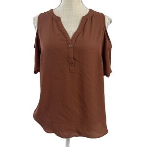 Soho JEANS NEW YORK & COMPANY Women Mauve Short Sleeve Cold Shoulder Blouse S